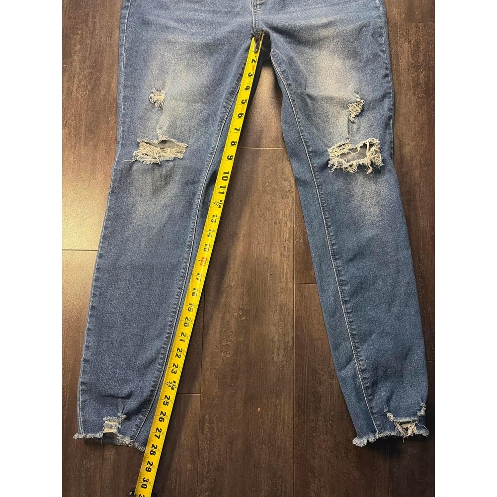 Indigo Poppy Distressed Skinny Jeans Womens Size 12 Blue High Rise Frayed Hem - Picture 6 of 6